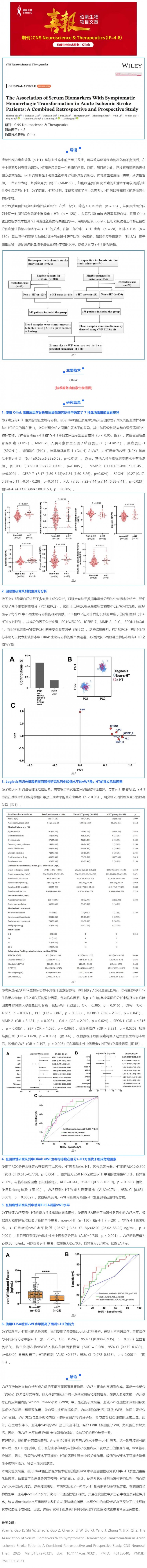 13Olink 项目文章 _ 血清生物标志物与急性缺血性中风患者症状性出血性转化的关系：一项回顾性与前瞻性