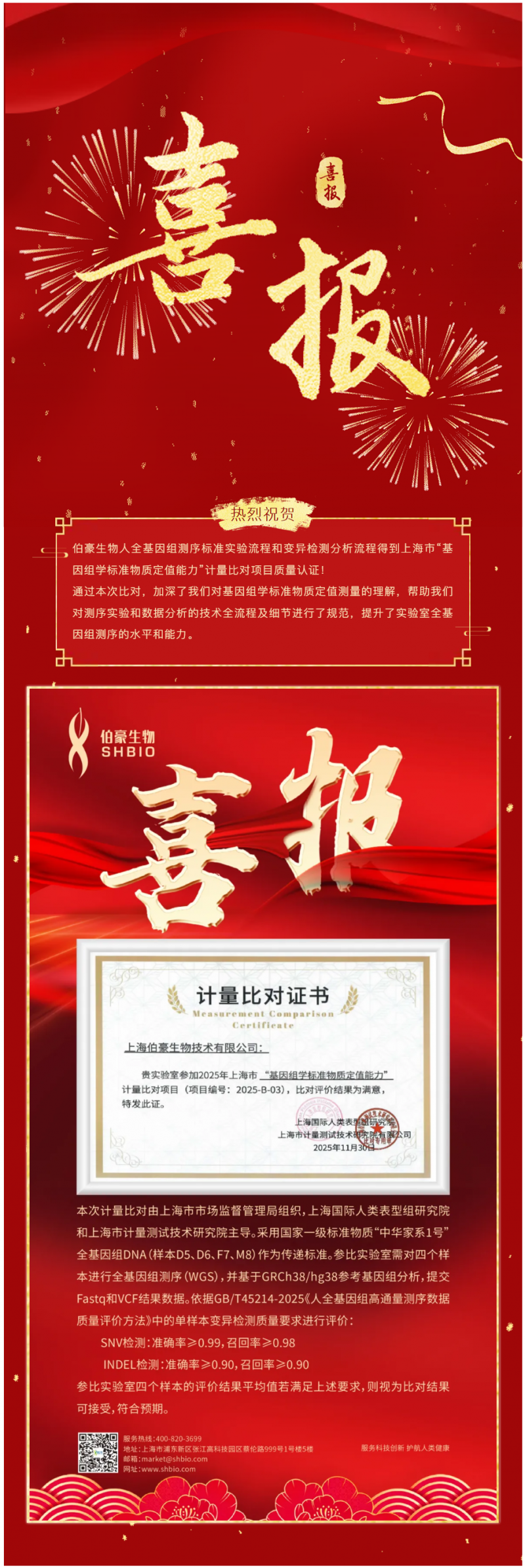 【喜报】伯豪生物基因组测序与变异检测分析能力获上海市官方权威质量认证！