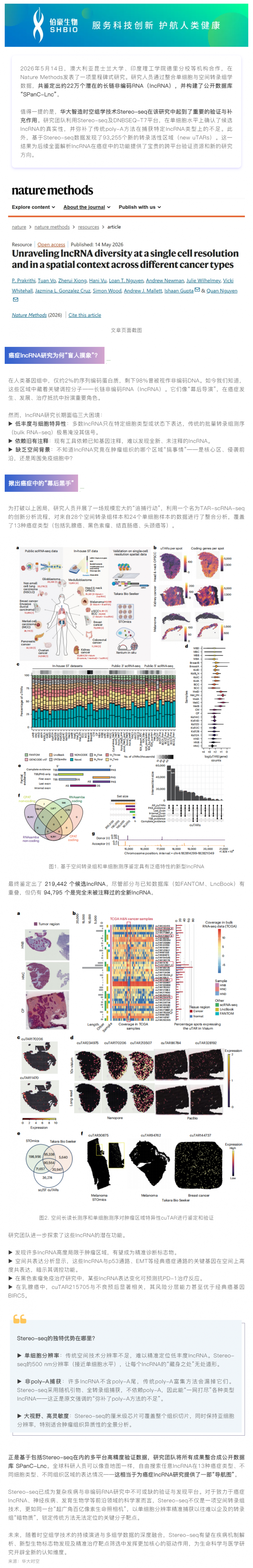 破解癌症“暗物质”！Stereo-seq 助力绘制迄今最全癌症 lncRNA 图谱
