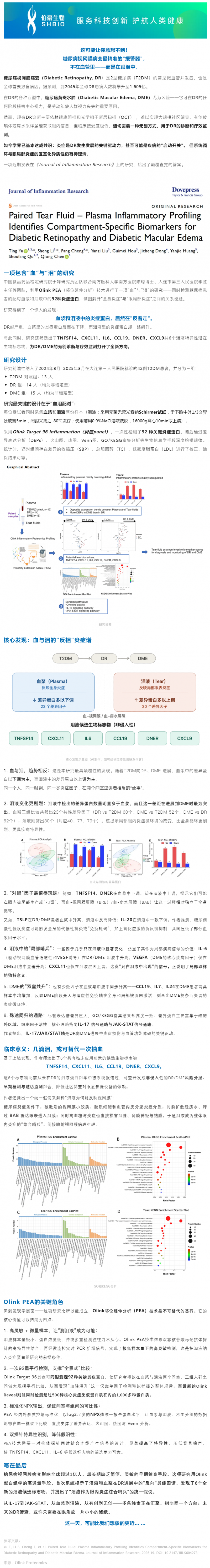 「泪液会“说话」Olink 蛋白组学为糖尿病视网膜病变锁定无创标志物